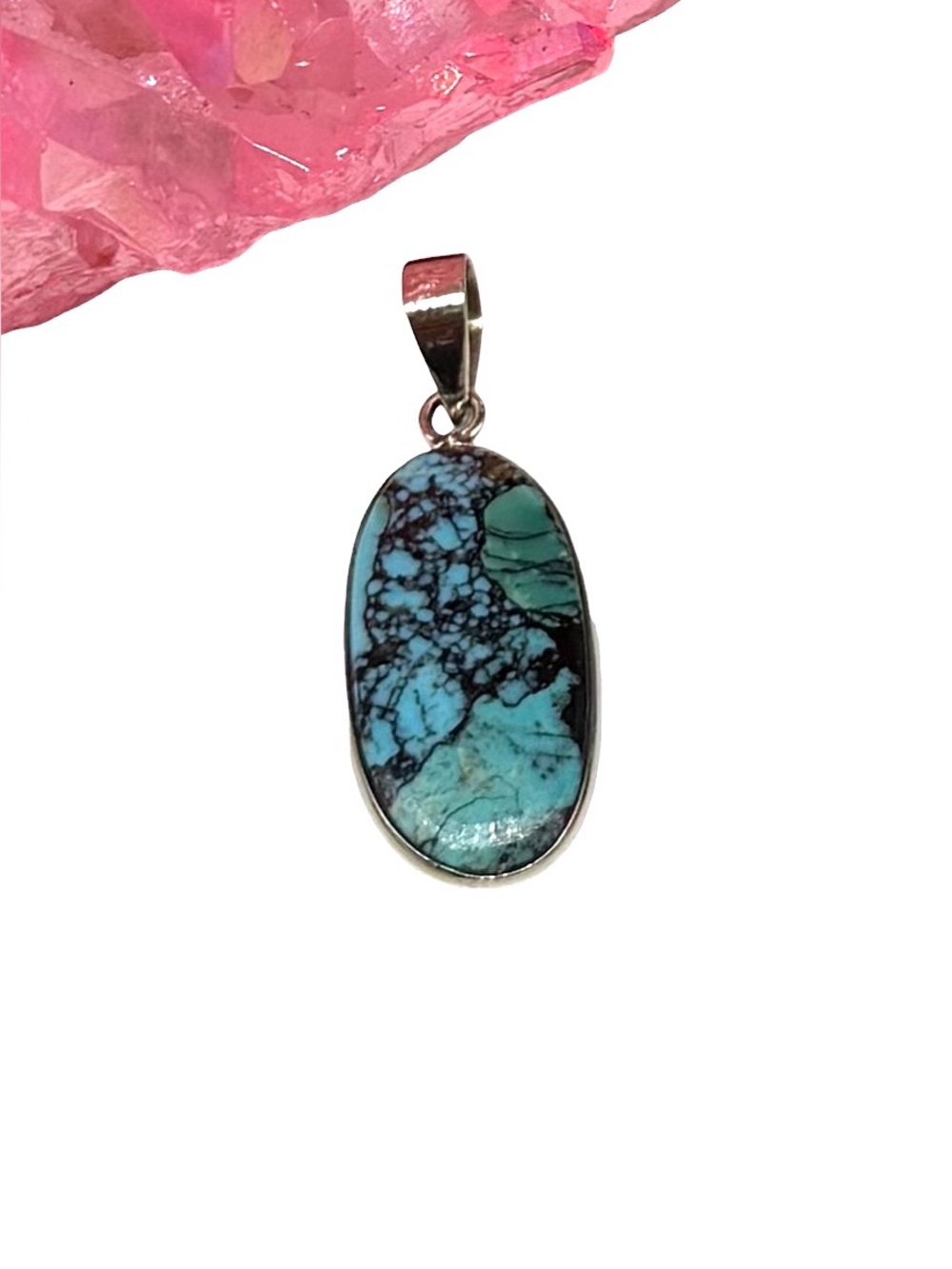 Tibetan Turquoise Necklace Pendant 925 Sterling Silver Plated